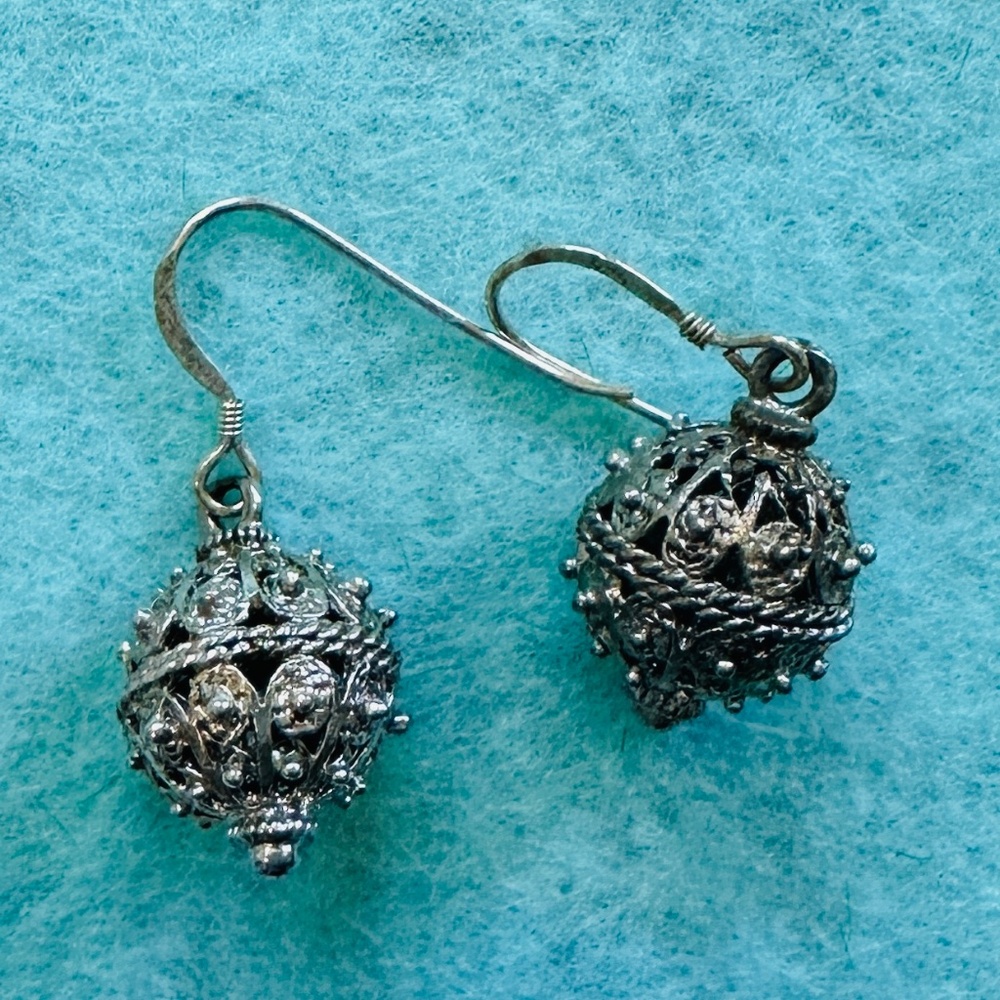 Silver Croation Button Earrings